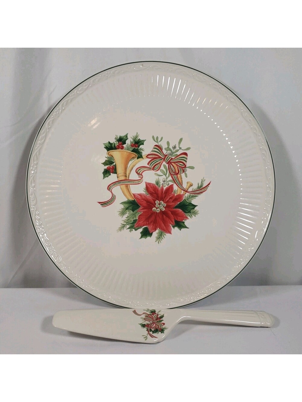 Mikasa Italian Holiday DD912 Christmas Cake Plate & Server Set 13" Poinsettia